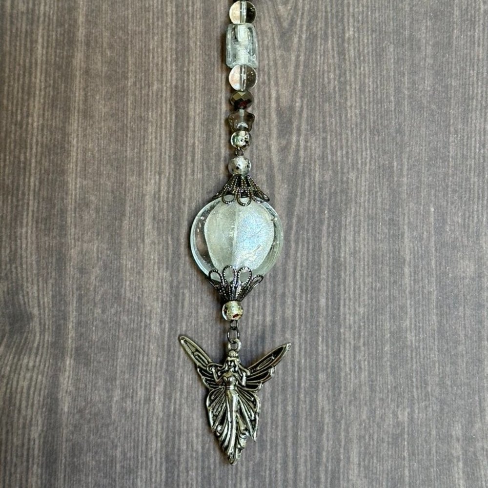 Beaded Keychain with Lampwork and Silver Faceted Beads - NEW